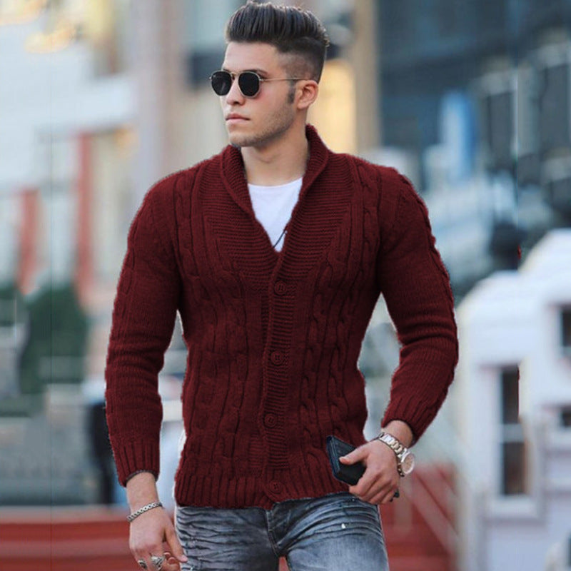 Hearujoy Fashion Solid jacquard Knitwear Men Long sleeved V-neck Button knitted cardigan Autumn Winter Slim Fit Tops Sweater Coat Male