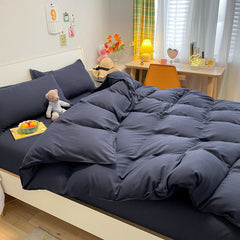 Solid Bedding Set Soft Flat Sheets Duvet Quilt Cover Pillowcase Bed Linen for Single Queen Full Size Home Textiles