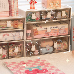 Cute Desk Organizer Drawer With Sticker Kawaii Plastic Office Table Organizer Stationery Storage Box Container For Home School