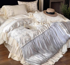 YICKYUE  -  Romantic french butterfly bedding set,full queen king fairyfair ruffled cotton home textile bed sheet pillow case quilt cover