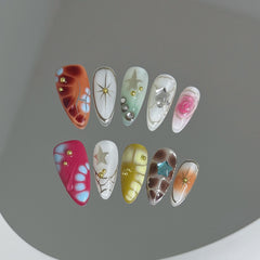 YICKYUE  -  10pcs Handmade y2K Press on Nails Sweet Cool Crocodile pattern Almond Fake Nail Tips Wearable Ins Blush Spice Girls False Nails