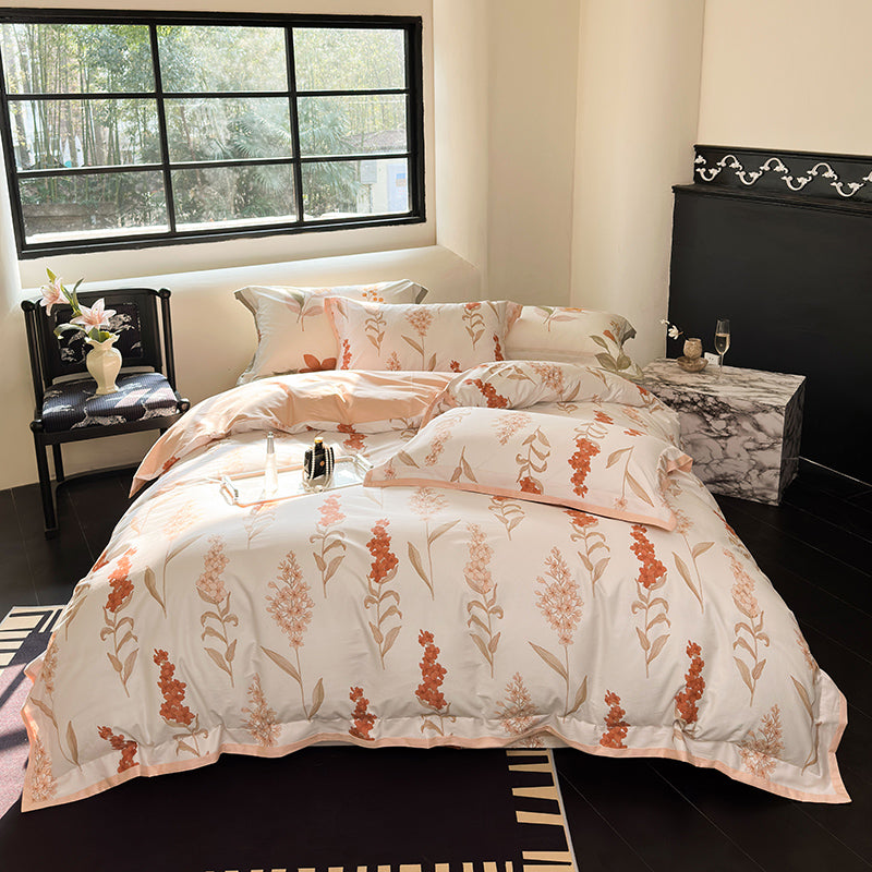 YICKYUE  -  Flower Print Bedding Set, 600TC Egyptian Cotton, Soft Duvet Cover Set, Bed Sheet, Pillowcases, Luxury Bed Sets, King and Queen