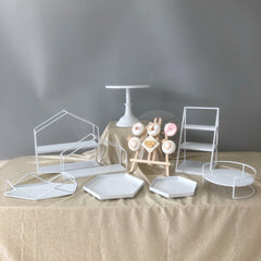 White Iron Dessert Table Decoration Display Stand Cake Tray European Afternoon Tea Dim Sum Rack Cold Meal Tea Break Table