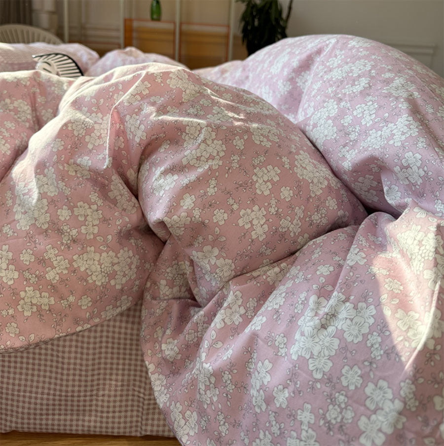 YICKYUE  -  Romantic sweet pink flower bedding set girl,twin full queen kawaii floral cotton home textile bed sheet pillow case quilt cover