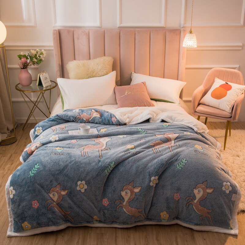 220x230cm 220x240cm Thicken Warm Winter Duvet Cover Lovely Flower Animal Printed Fleece Quilt Cover 1pc Bedding Comforter Case