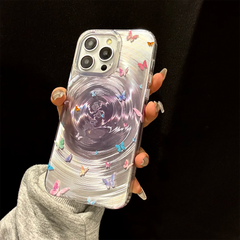 YICKYUE  -  Korean Swirl Butterfly Phone Case For iPhone 16 Pro 15 14 11 12 13 Pro Max Luxury Stylish Vortex Laser Shockproof Bumper Cover