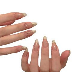 YICKYUE  -  10Pcs Handmade Press on Nails Full Cover Rhinestone Decoration French Almond Ballet Artificial False Nails Manicure Nail Tip