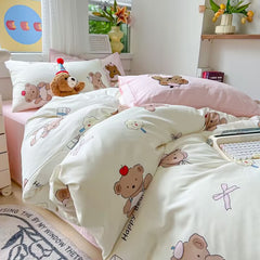 YICKYUE  -  Ins Style Bedding Set Duvet Cover Korean Style Wash Cotton Stripe Summer Soft Cool Summer Bed Sheet Set Comforte Set Quilt Cover