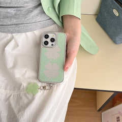 YICKYUE  -  Ins Mirror Green Background Polka Dot Four Leaf Clover Pendant Phone Case for iPhone 16 15 14 13 Pro Max Back Cover Funda