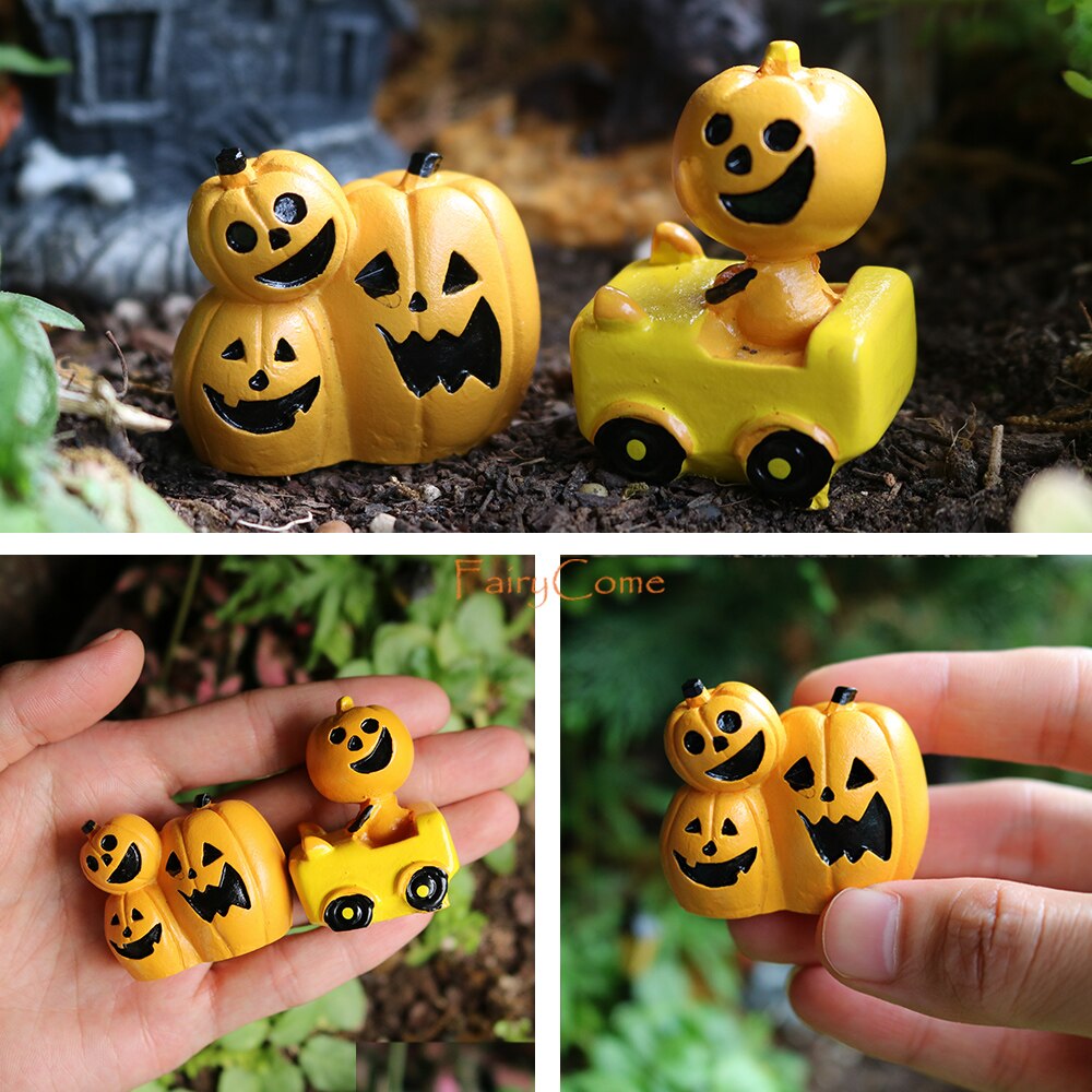 Miniature Halloween Figurines Tiny Cute Mini Halloween Town Figures Set Kawaii Resin Fairy Garden Decor Ornaments Ghost Pumpkin