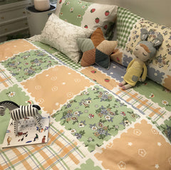 YICKYUE  -  Vintage flower strawberry plaid bedding set,single double cotton twin full queen home textile bed sheet pillow case duvet cover