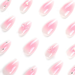 YICKYUE  -  24Pcs Gradient Pink Press on Nails Short Almond Fake Nails Heart Bow Design Nail Tips Sweet False Nail for Women&Girls DailyWear