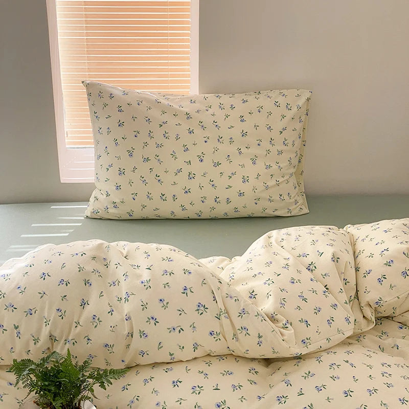 American Sle Floral Cotton Knitted Bedding Set 4pcs Pure Cotton Retro Sle Soft Breathable Comforter Cover eet