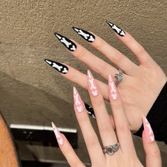 YICKYUE  -  10pcs Halloween Goth Bone Press On Nail-Glossy Long Almond Shape False Nail Sweet and Cool Full Cover Design for Women and Girls