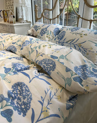 YICKYUE  -  Cute vintage blue flower bed set girl,kawaii sweet cotton twin full queen king home textile flat sheet pillow case quilt cover