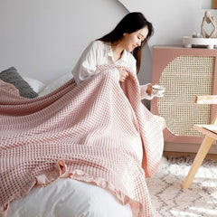 Waffle 100% Summer Quilt for Sleeping Lace Blankets Student Kids Bedspread Home Bed Linen