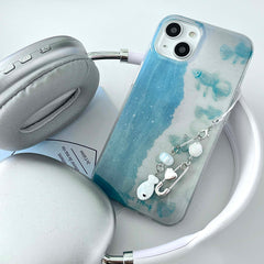 YICKYUE   -  Summer Seaside Blue Fishes Cartoon Phone Case For Iphone 14Pro 14 15ProMax 15 13 12 Pro Max Cute Love Heart Pin Pendant Cover