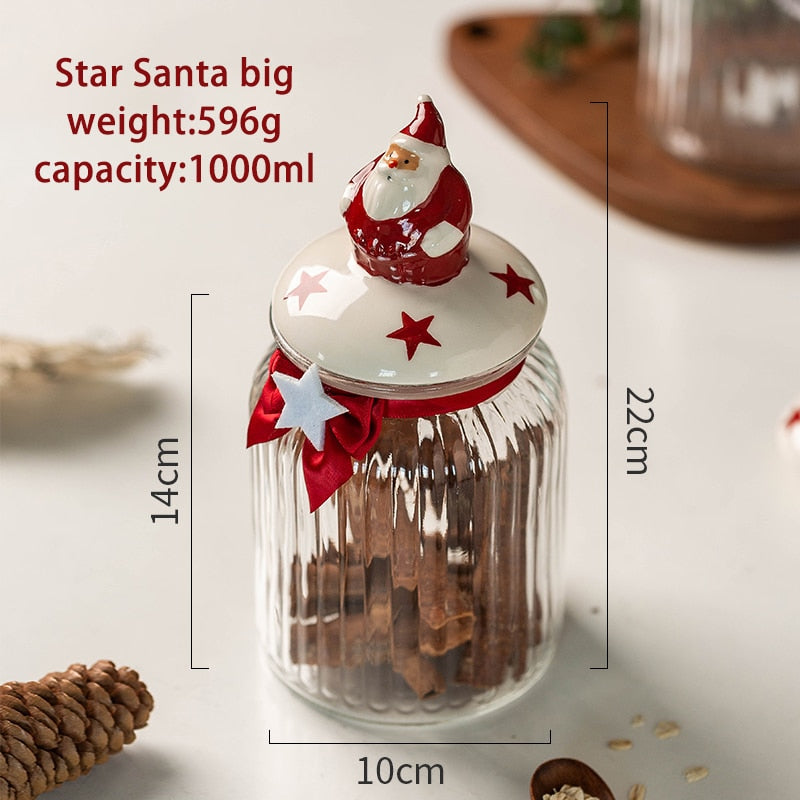 Glass Snack Candy Food Storage Jar Sealed Food Grade Silicone Lid Kitchen Cereal Containers Bottles Christmas Holiday Gift