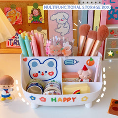 FREE STICKER Desktop Pen Holder Container Cute Stationery Supplies Storage Box Creative Cartoon Kawaii Pen Storage Box Cp Stand