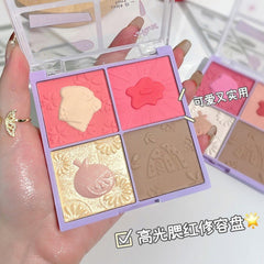 Gella's 4 Colors Fun Blush Eyeshadow Palette Three-dimensional Embossed Powder Fine Easy To Color Natural Lasting Face Makeup