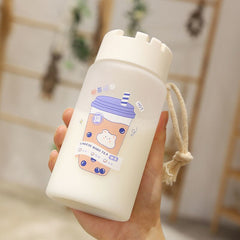 400ml Cute Boba Tea Bear Water Bottle With 3D Sticker Transparent Plastic BPA Free Frosted Travel Drink Cup With Portable Rope
