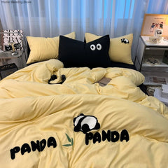 Yickyue Ins Cartoon Cute Dog Bedding Set Towel Embroidery Duvet Cover Queen Twin Full Size Pink Bed Flat Sheet Quilt Cover Pillowcases