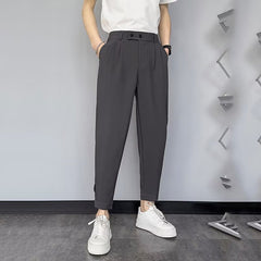 Hearujoy Korean Cropped Pants For Men Fashion Casual Suit Pants Solid Slim Fit Straight Trousers Spring Summer Trend Youth Pant Plus Size