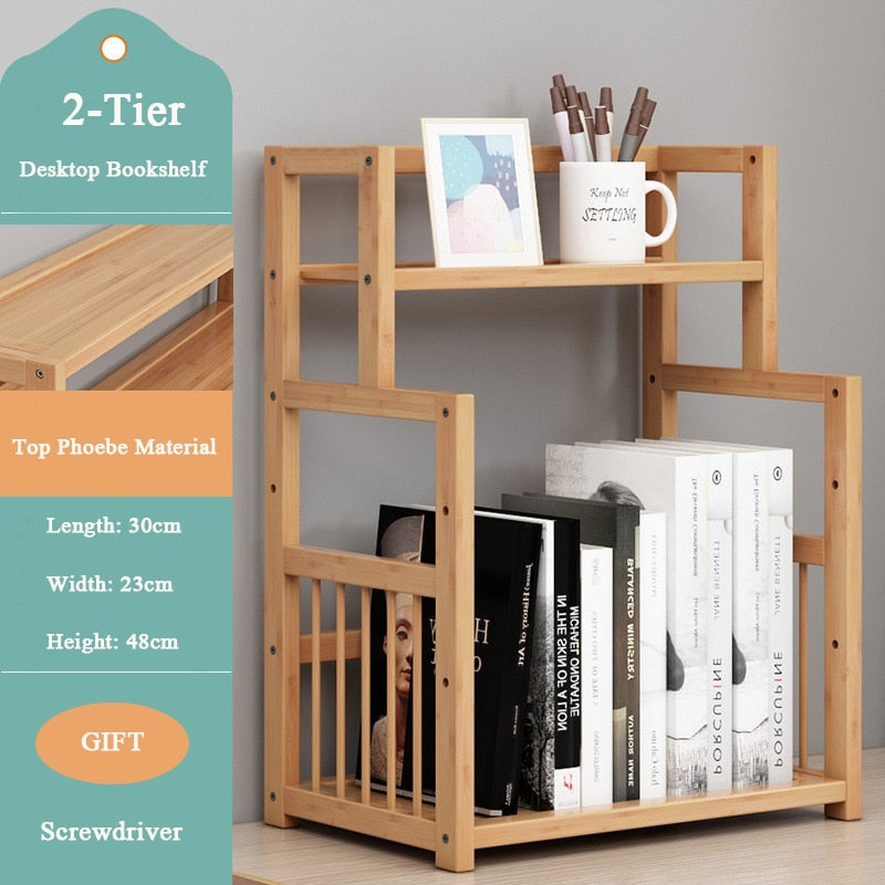 3-tier Wooden Bookshelf Office Student Stationery Organizer Magazine Holder Home Sundries Storage Shelves Kitchen Seasoning Rack