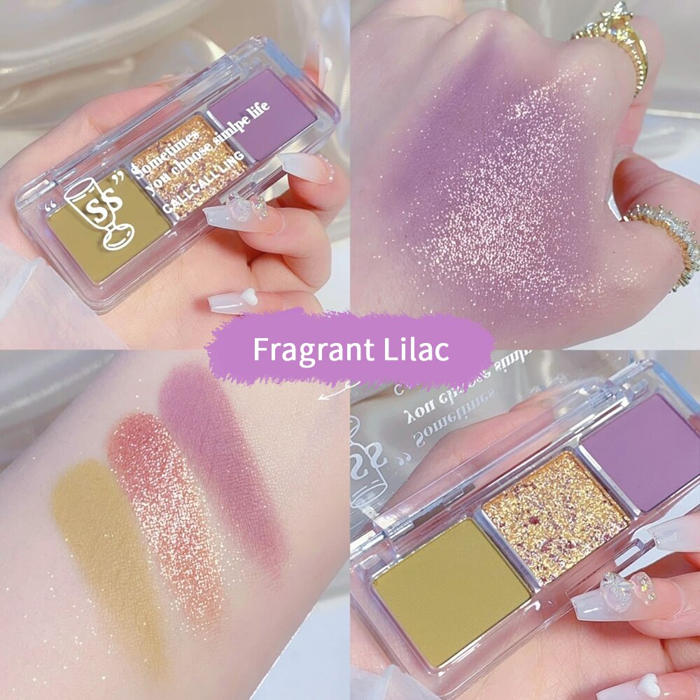 Yickyue Eyeshadow Palette 3 Colors Glittler Matte Smoky Makeup Eyes Pigment Waterproof Long Lasting Party Shimmer Shine Eyeshadow Makeup