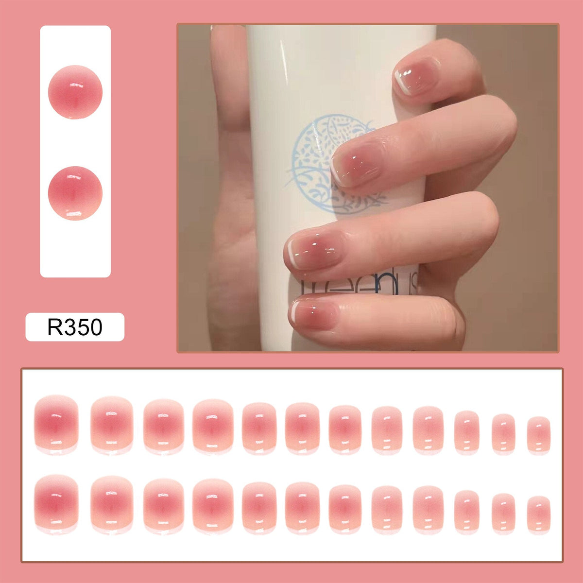24Pcs Pink French Tips False Nails Fake Nails Full Cover Artificial Nails Press On Nails With Wearing Tools