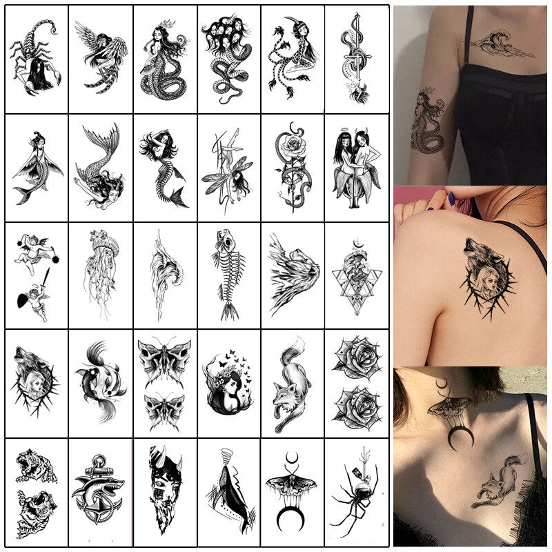 black snack scorpion temporary tattoos for men women arm wrist fake tatto stickers waterproof fish flash decals animal tatoos