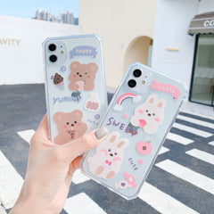 Cute Peach bears phone case for iphone 11 case geometry silicone soft clear for iphone XR XS MAX 7 8 Plus 11 Pro Max cover funda