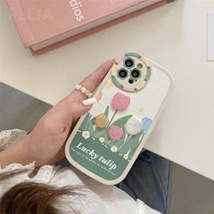 Trendy Embroidery Flower Phone Case for iPhone 13 12 11 Pro Max X XR XS Max 12 Pro Cute Floral Soft Silicone Cover Leather Funda