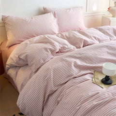 YICKYUE  Luxury 100% Cotton Yarn-Dyed 3-Piece Duvet Cover Set (1 Duvet Cover + 2 Pillowcases), Pre-Washed,Stripe Design, Bedding Set