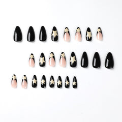 Yickyue 24pcs/box Fake French y2k Nails Press On Long Stiletto Almond Shape Wearable False Nails With Stars Designs Full Cover Nail Tips