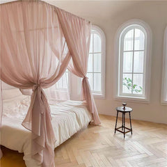 YICKYUE  -  Light Luxury French Linen Style U-shaped Mosquito Net Lightweight  Breathable Palace Style Yarn Net Bed curtain Without Bracket