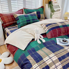 YICKYUE  -  Autumn Mocha Plaid Bedding Set