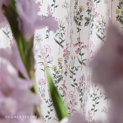 YICKYUE  -  Romance Printed Short Curtain with Embroidery White Ruffled Light Purple Plant Flower Patten Cotton Kitchen Curtains Home Decor