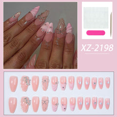 YICKYUE  -  24 pcs Pink French Tip Nails with 3D Vacuum Resin Bow and Crystal Design, Removable False Nails for Women and Girls, Full Covera