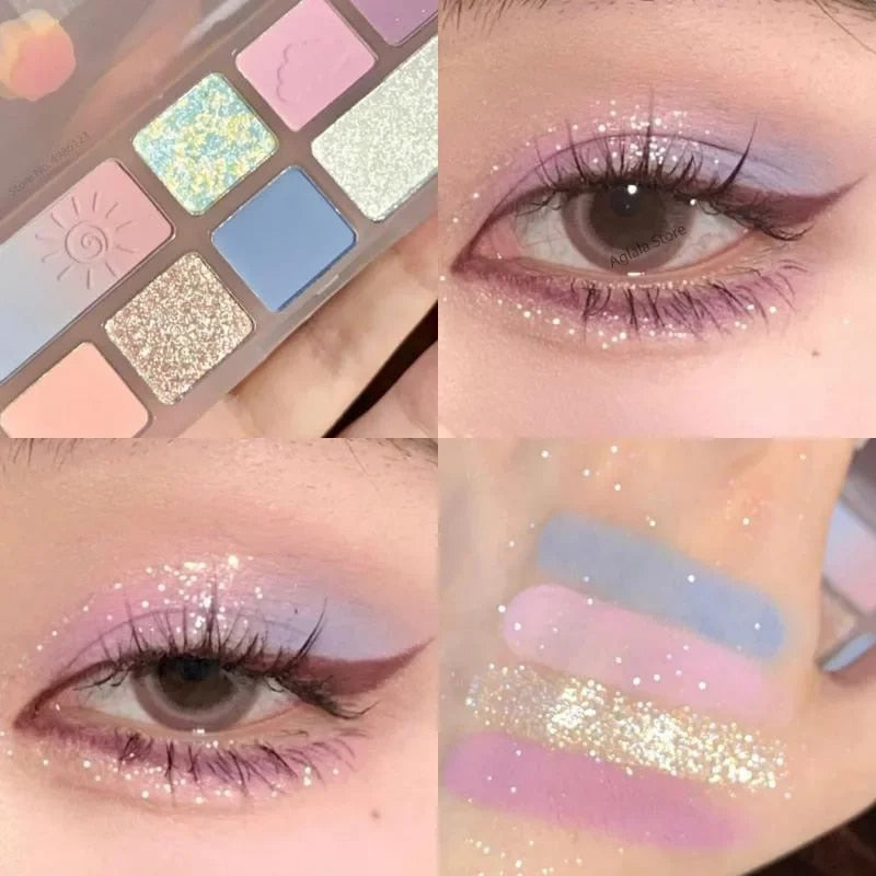 Yickyue 8 Color Eyeshadow Palette Brown Green Glitter Pearlescent Matte Eye Shadow Blush Makeup Waterproof Lasting Eye Pigments Cosmetic