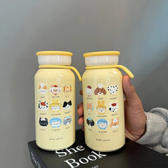 YICKYUE  -  Cute Cat Coffee Tumbler Kawaii Insulated Water Bottle With Handle Tea Thermal Cup Stainless Steel Kids Girl Thermos Bottle 400ml