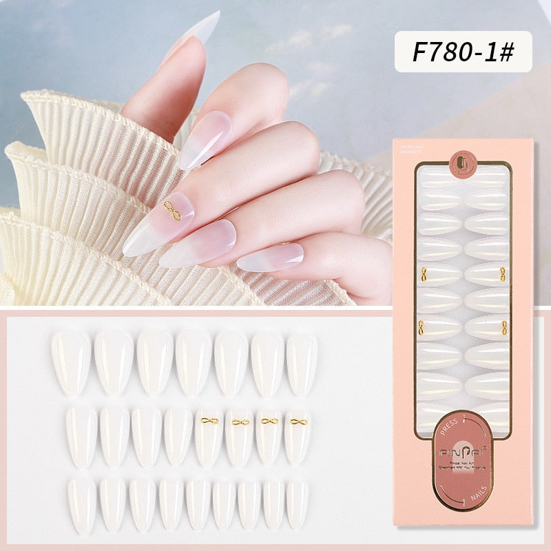 24pcs Detachable Fake Nails Daisy Design 2022 New Fake Nails Full Cover Nail Tips Bow Manicure Almond Point False Nails