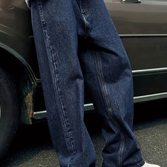 HEARUJOY  -  Elastic Waist Loose Fit Jeans for Men - Street Wear, Hip-Hop Dance, Jogging, Cycling - Fashionable Wide Leg