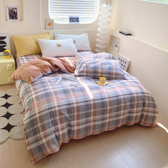 YICKYUE  Khaki Striped Plaid Duvet Cover Adults Children Home Hotel Room Decoration Double Skin-friendly Comfort 100% Cotton Bedding 1pc