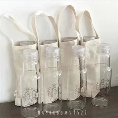 Korean Cold Wind Abstract Girl's High Borosilicate Glass Bottle Simple Portable Water Cup with Cover for Students