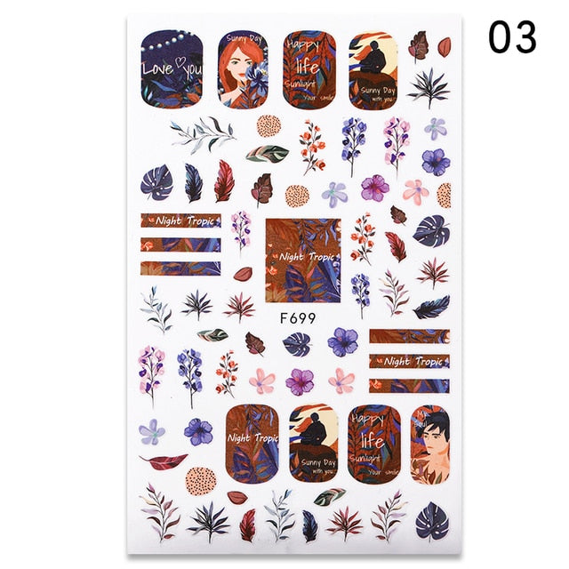 Flowers Leaves Line 3D Nail Stickers Autumn Winter Fall Leaf Design Transfer Sliders Abstract Waves Nail Art Decals Manicures