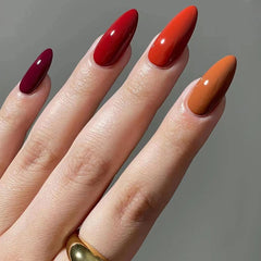 YICKYUE  -  Sexy Leopard Print Glossy Red Brown Halo Dyeing Star Almond Shape Fake Nail Tip INS Detachable False Art Nail Press on Nail Glue