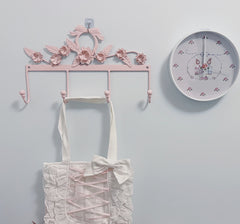 YICKYUE  -  Pink Bow Wall Coat Racks Hanging Clothes Bag Long Strip Hook Entrance Door Keys Holder White Bathroom Wall Hangers Room Decor