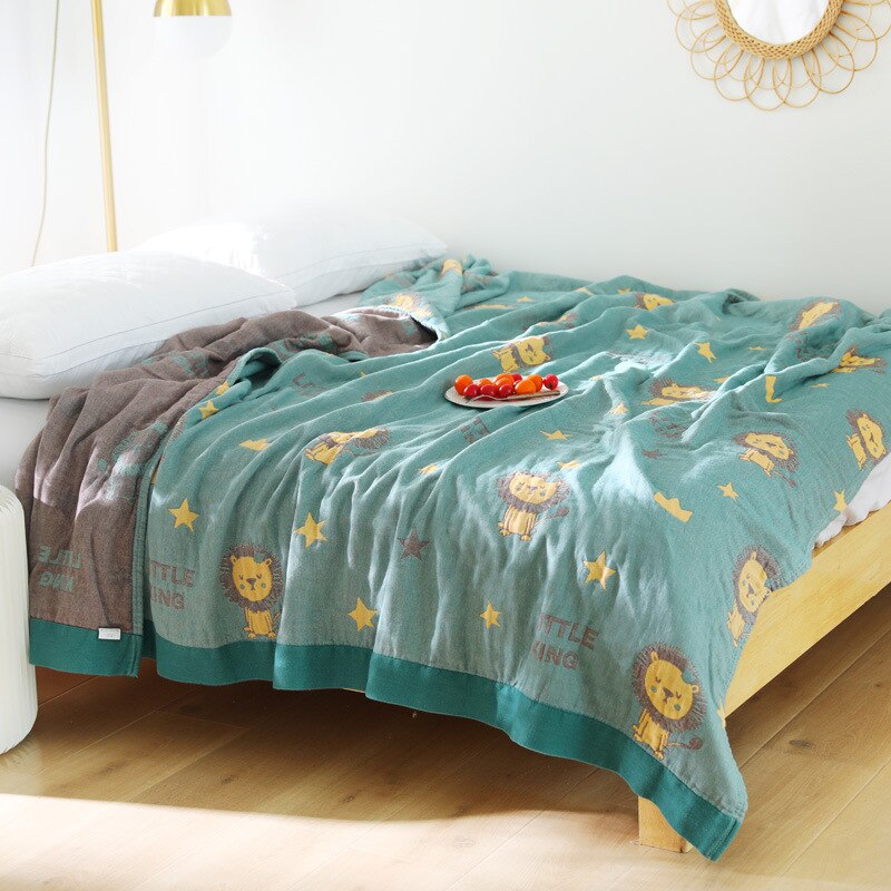 Yickyue New cartoon lion throw blanket Kawaii summer adult kids Bedspread gauze quilt single double comfortable sofa blanket soft cotton