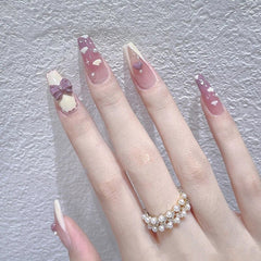 24pcs/box summer Fake nails with design heart bow artificial nails with glue full acrylic press on fake nail set nail supplies